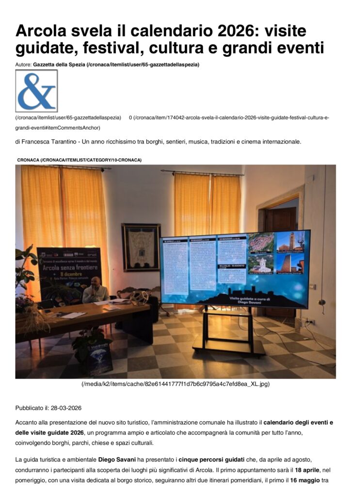 Arcola svela il calendario 2026 visite guidate, festival, cultura e grandi eventi page 0001